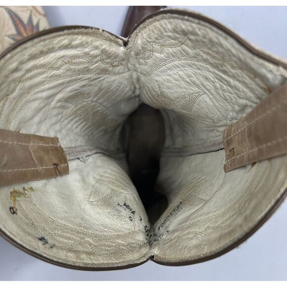 Vintage Rainbow Stitch Tony Lama Cowboy Boots Brown Leather USA 1617 L 9.5M - Picture 11 of 11